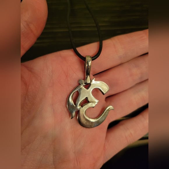 Silver Ohm Symbol on Cord Necklace - Picture 4 of 4